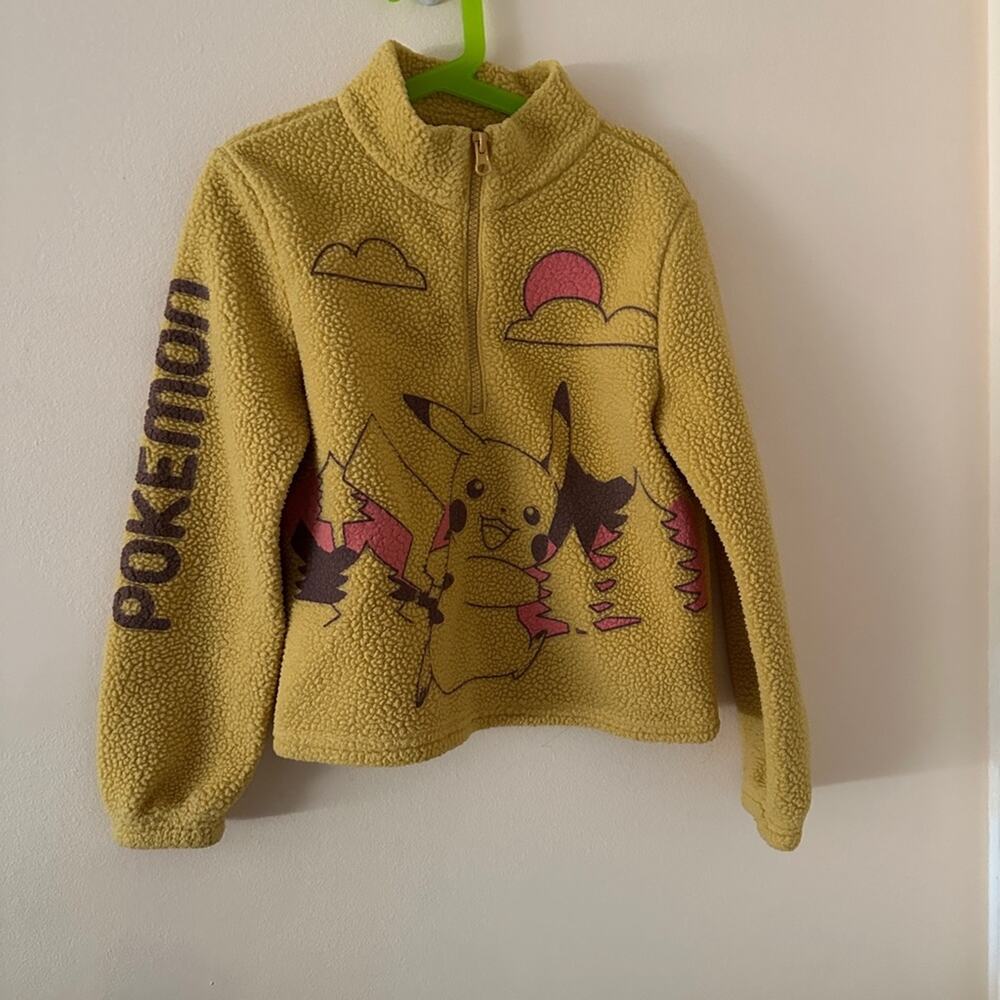 Pokemon Pikachu Fleece Half Zip Yellow Sweater Pullover Jacket Kids M 8